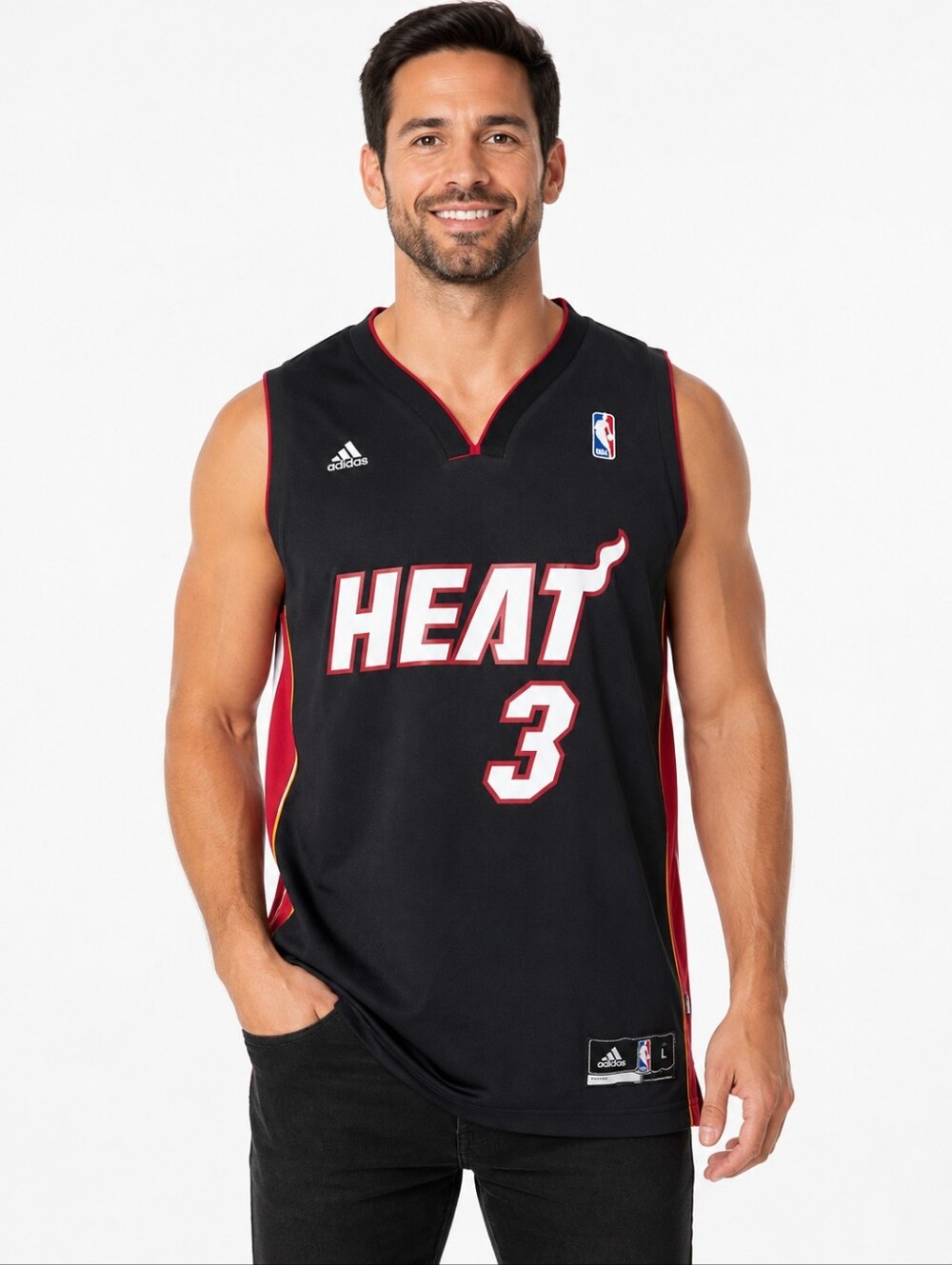Adidas Dwyane Wade #3 Miami Heat Jersey Mens Large Black NBA Basketball